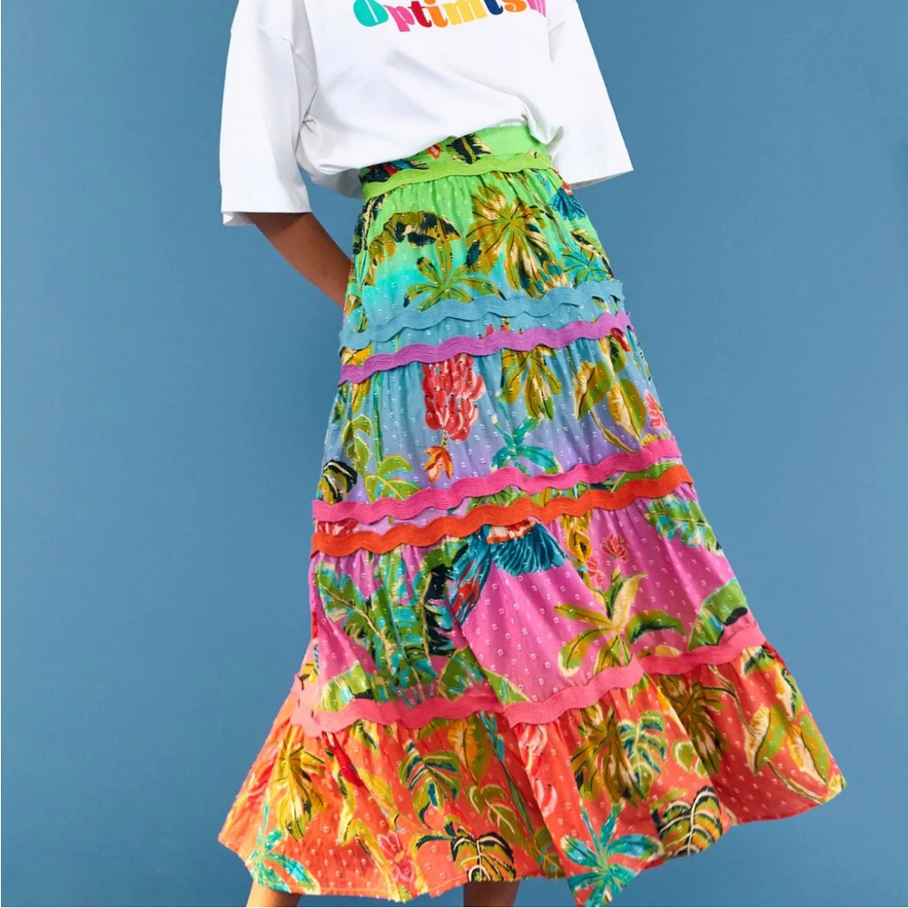 NWT Farm Rio Ombre Forest Tiered Midi Skirt | Size Small